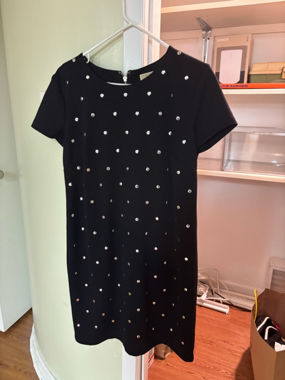 MICHAEL Michael Kors Black Studded Short-Sleeve Sheath Dress